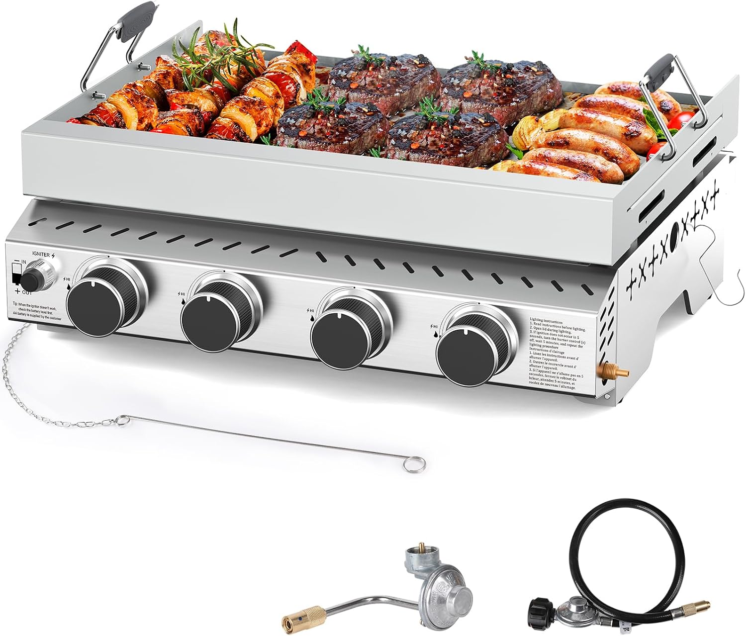 Outdoor Camping Griddle - Portable 4 Burner Stainless Steel BBQ