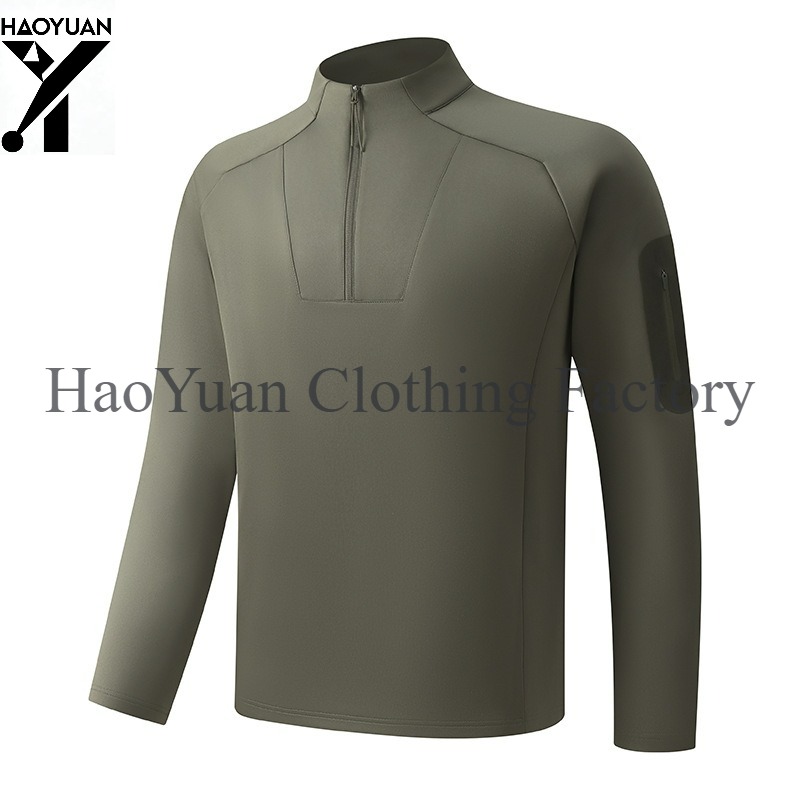 Outdoor Camping In Winter - Men's Half Zip Long Sleeved Shirt
