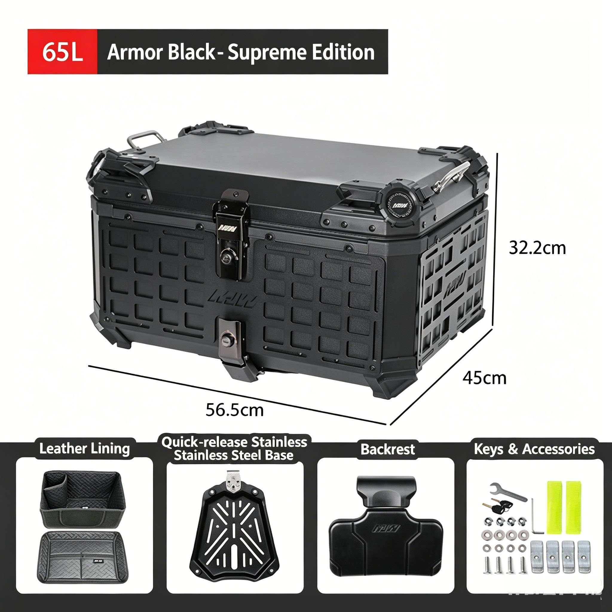 Camping Quad - 65L Motorcycle Rear Top Box Motorbike