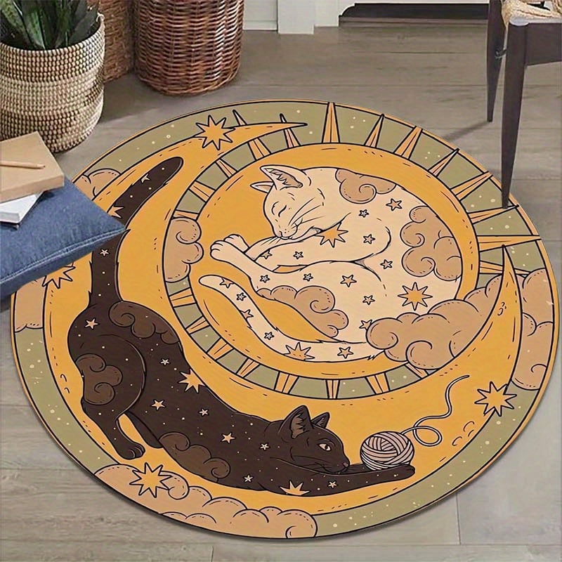 Outdoor Camping Mats Large - VIKAMA Yin Yang Cat Carpet Round
