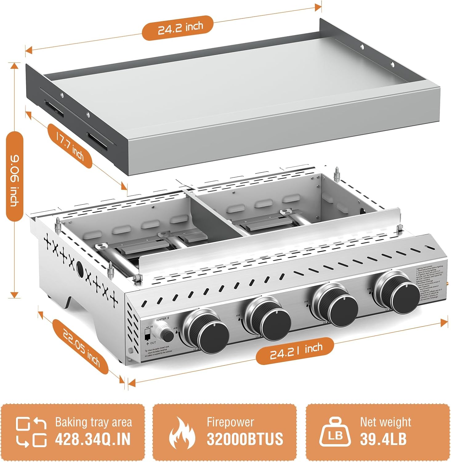 Portable 4 Burner Stainless St - огляд і ціна Outdoor Camping Griddle
